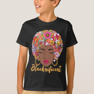 Camiseta Cabello afroamericano floral negro afroamericano