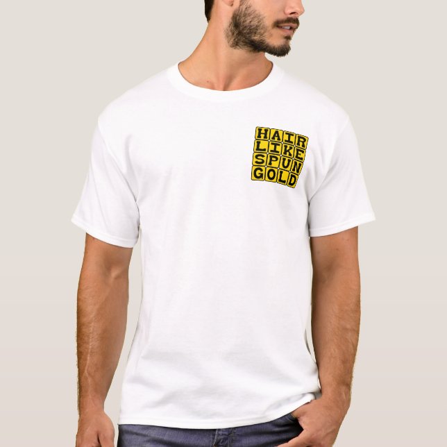 Camiseta Cabello Como Oro Hilado, Descripción Rubio (Anverso)