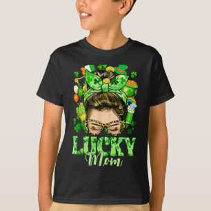 Camiseta Cabello de moño desordenado suerte mamá tréboles d