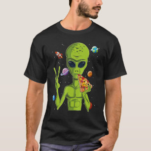 Camiseta Cabeza Alien Comer Pizza Ufo Hombres Extraterrestr