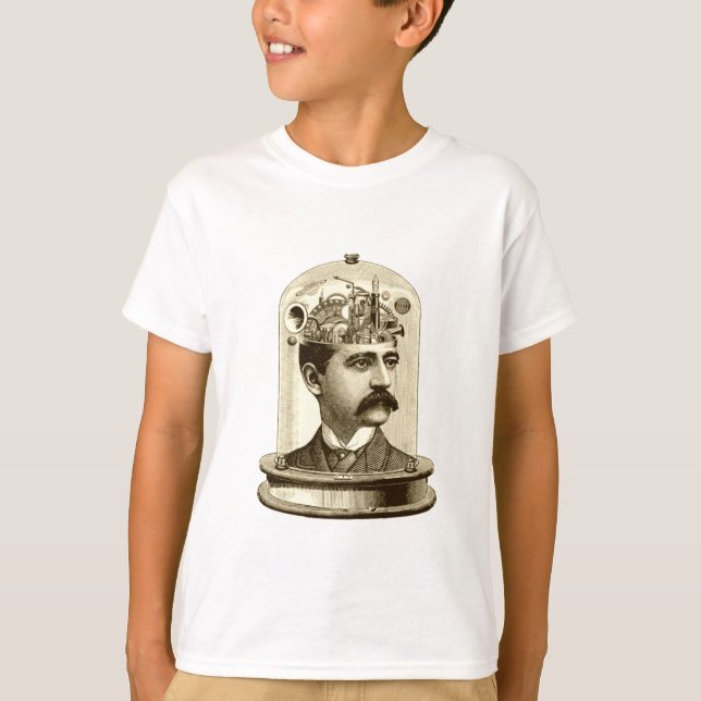 Camiseta Cabeza cerebral de reloj de vapor punk en frasco (Anverso)