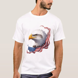Camiseta Cabeza de Águila Calva con Bandera Americana Fluye