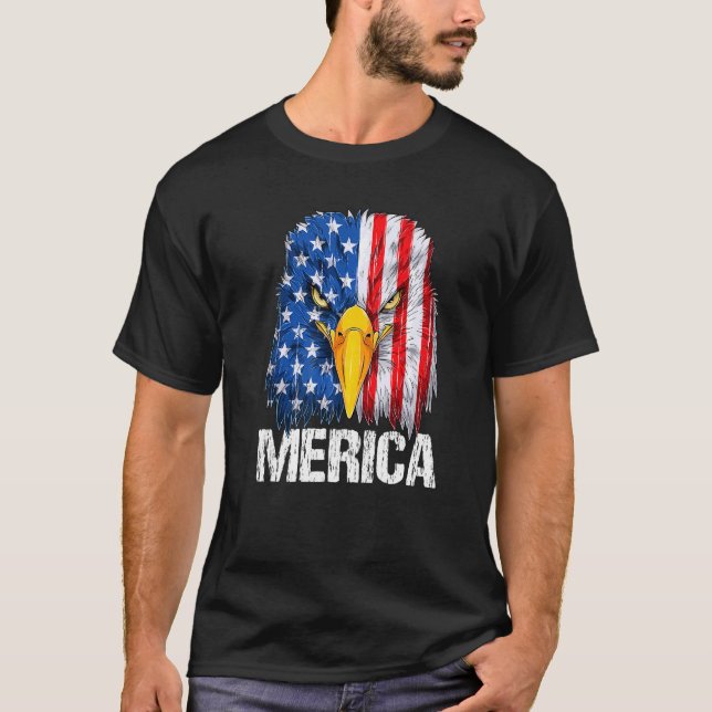 Camiseta Cabeza de águila calva y cara Merica Bandera Estad (Anverso)