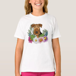 Camiseta Cabeza de Airedale Terrier y flores de naturaleza