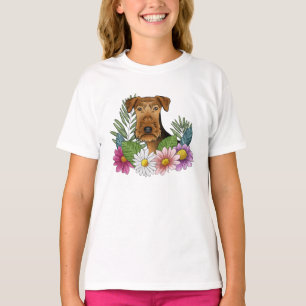 Camiseta Cabeza de Airedale Terrier y flores de naturaleza