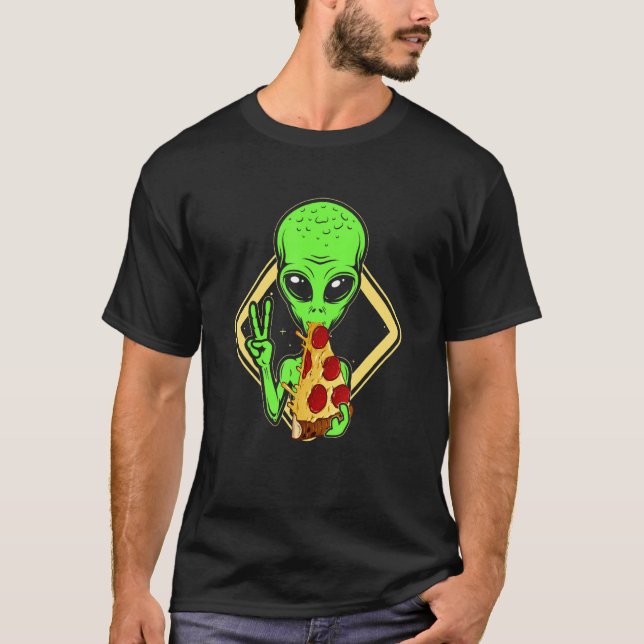 Camiseta Cabeza de Alien Cree en Comer Pizza Extraterrestre (Anverso)
