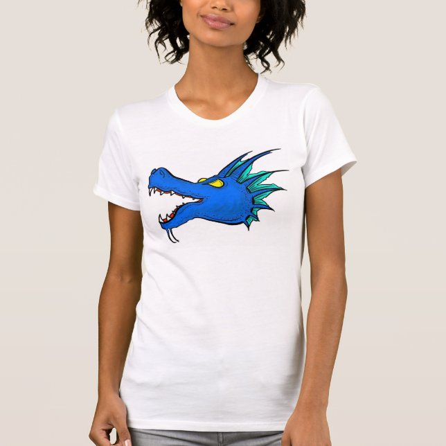 Camiseta Cabeza de arte de dragón azul neón señoras tam (Anverso)