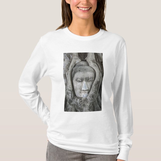 Camiseta Cabeza de Buda de arenisca rodeada de árbol (Anverso)