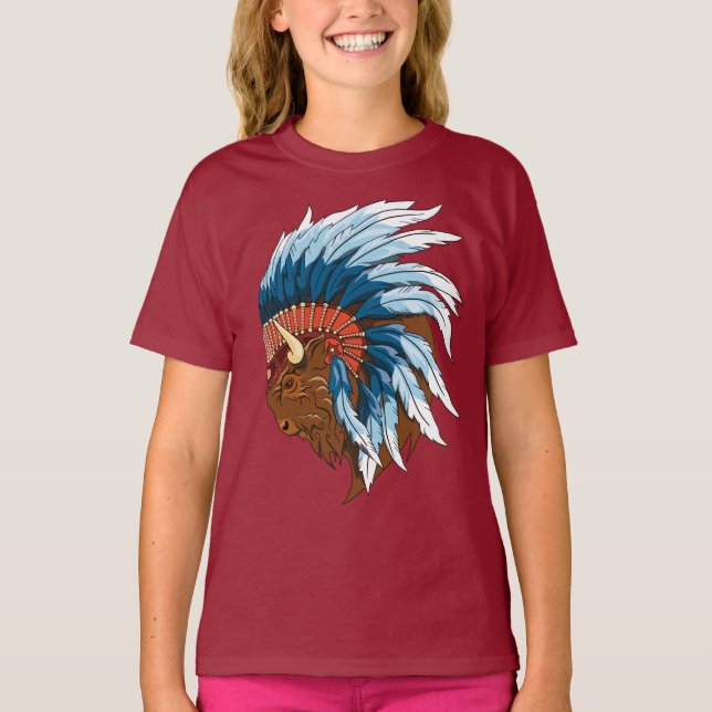 Camiseta Cabeza de búfalo con dirección alta india (Anverso)