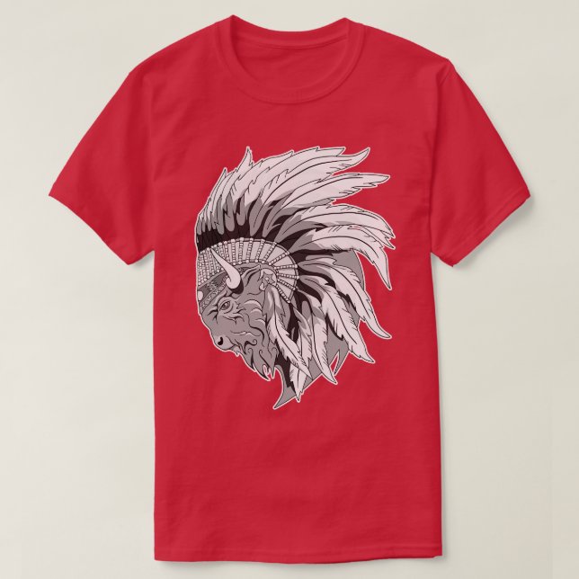 Camiseta Cabeza de búfalo con dirección alta india (Diseño del anverso)