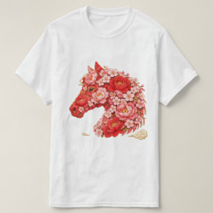 Camiseta Cabeza de caballo floral de peonía flor de cerezo