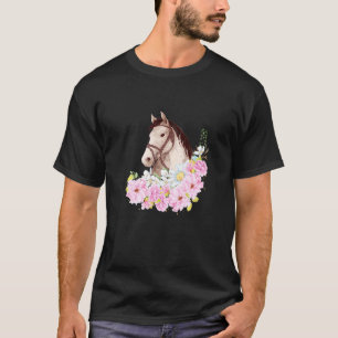 Camiseta Cabeza de caballo linda con flores Amante de los c
