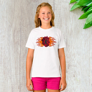 Camiseta Cabeza de caballo rojo feroz con llamas
