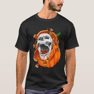 Camiseta Cabeza de calabaza Cabeza de cráneo Creepé Skeleto