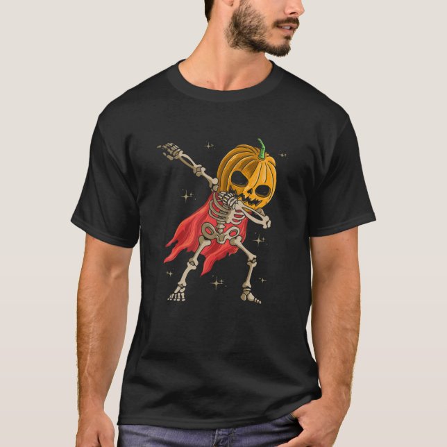 Camiseta Cabeza de calabaza de esqueleto Dabbing Halloween  (Anverso)