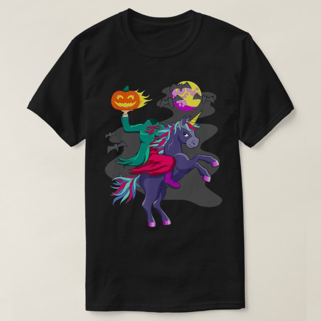 Camiseta Cabeza de calabaza de jinete sin cabeza de unicorn (Diseño del anverso)