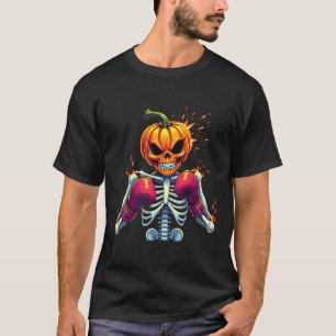 Camiseta Cabeza de calabaza Skeleton Boxing Halloween Spook