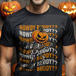 Camiseta Cabeza de calabaza Skeleton Howdy Buddy Halloween 
