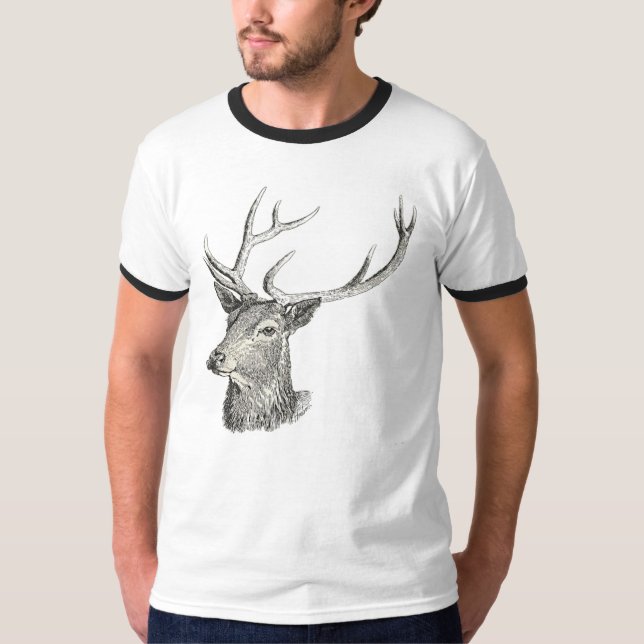 Camiseta Cabeza de cerdo con anillos de arte blanco y negro (Anverso)