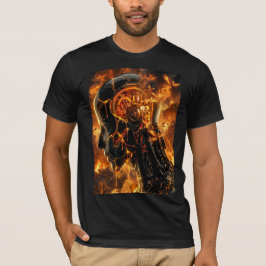 Camiseta Cabeza de Ciborgue en Llamas Gráfico de Fénix Fogu