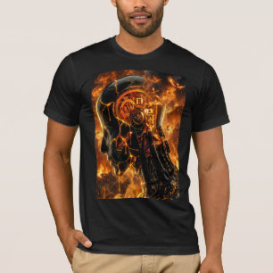 Camiseta Cabeza de Ciborgue en Llamas Gráfico de Fénix Fogu