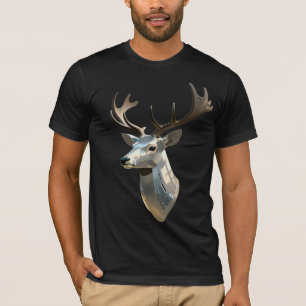 Camiseta Cabeza de Ciervo Cibernético Metálico Arte de Pare