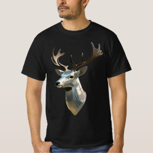 Camiseta Cabeza de Ciervo Cibernético Metálico Arte de Pare