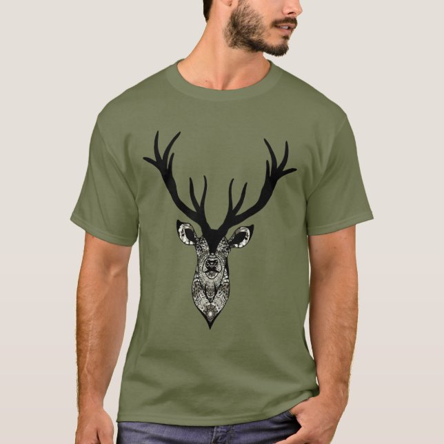 Camiseta Cabeza de ciervo clásica Animal gris negro (Anverso)
