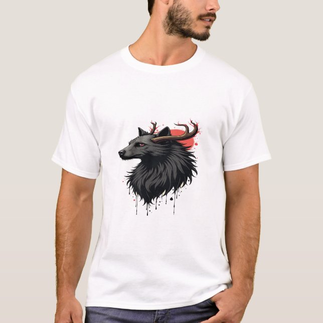 Camiseta "Cabeza de ciervo con la luna detrás - Tee gráfico (Anverso)