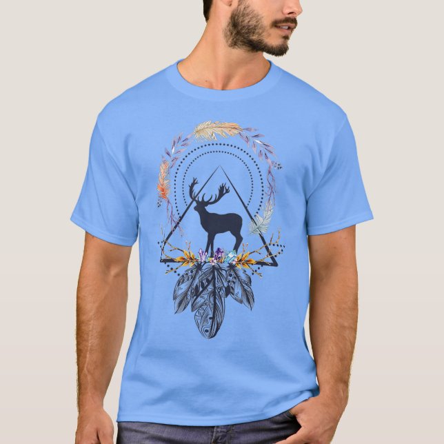 Camiseta Cabeza de ciervo de la tribu étnica Boho Feather N (Anverso)