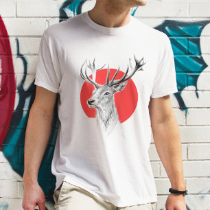 Camiseta Cabeza de ciervo Dibujo de Stag Círculo rojo Arte