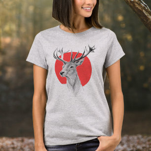 Camiseta Cabeza de ciervo Dibujo de Stag Círculo rojo Arte