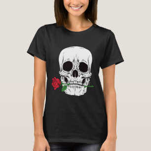 Camiseta Cabeza de cráneo cara rosa roja rock n roll fresco