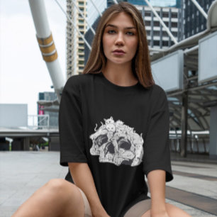 Camiseta Cabeza De Cráneo Con Gatos