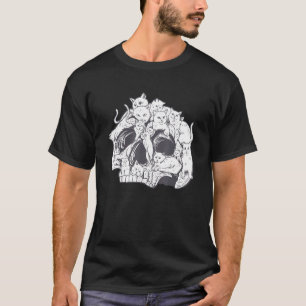 Camiseta Cabeza De Cráneo De Gato Con Gatos - Costo De Hall