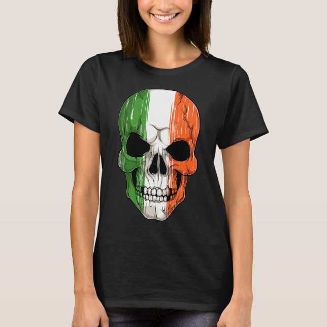 Camiseta Cabeza De Cráneo Humano Con Patrón De Bandera Irla (Anverso)