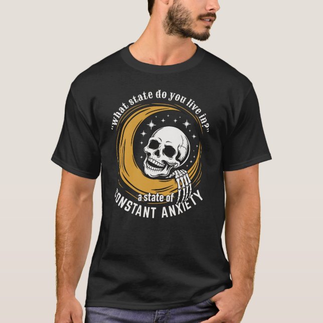 Camiseta Cabeza de esqueleto descansando en ansiedad crecie (Anverso)