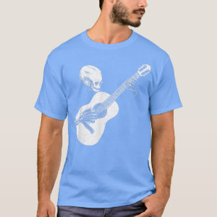 Camiseta Cabeza De Esqueleto Jugando Rock Acústico En Su Gu