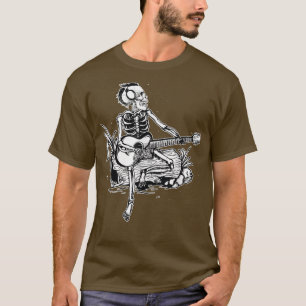 Camiseta Cabeza De Esqueleto Jugando Rock Acústico En Su Gu