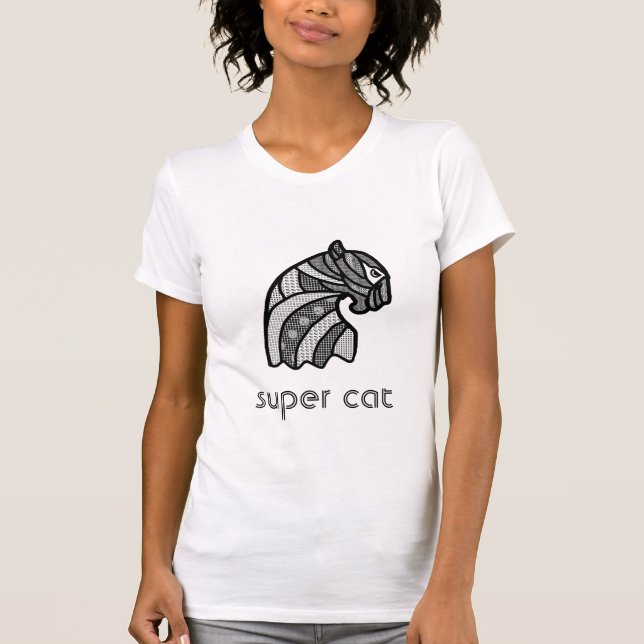Camiseta Cabeza de gato con ornamentos boho negro y blanco (Anverso)