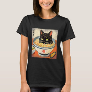 Camiseta Cabeza de gato negro japonés en un tazón de ramen