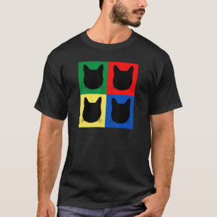 Camiseta Cabeza de Gato Negro Silueta Cuadrados Atigrado