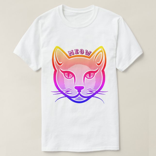 Camiseta Cabeza de gato neón (Diseño del anverso)