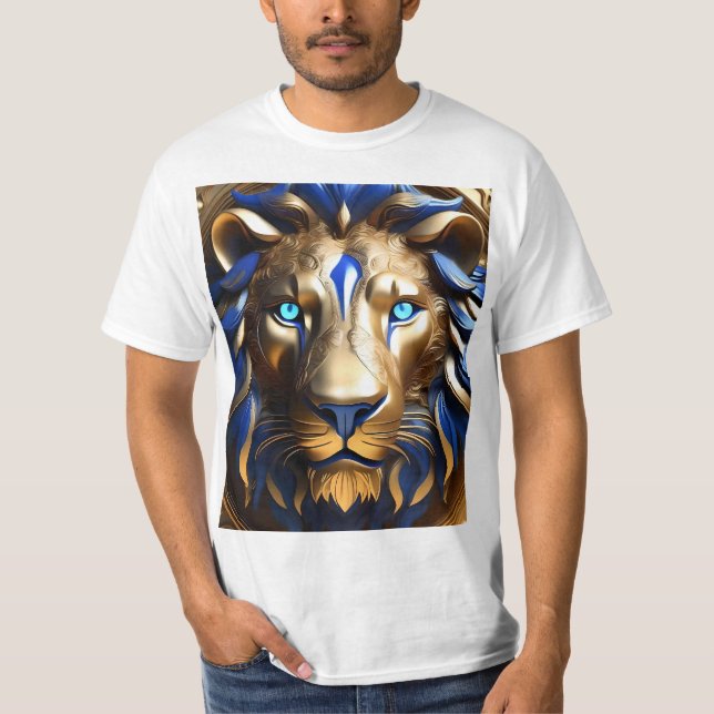 Camiseta Cabeza De León Azul Y Dorado, (Anverso)