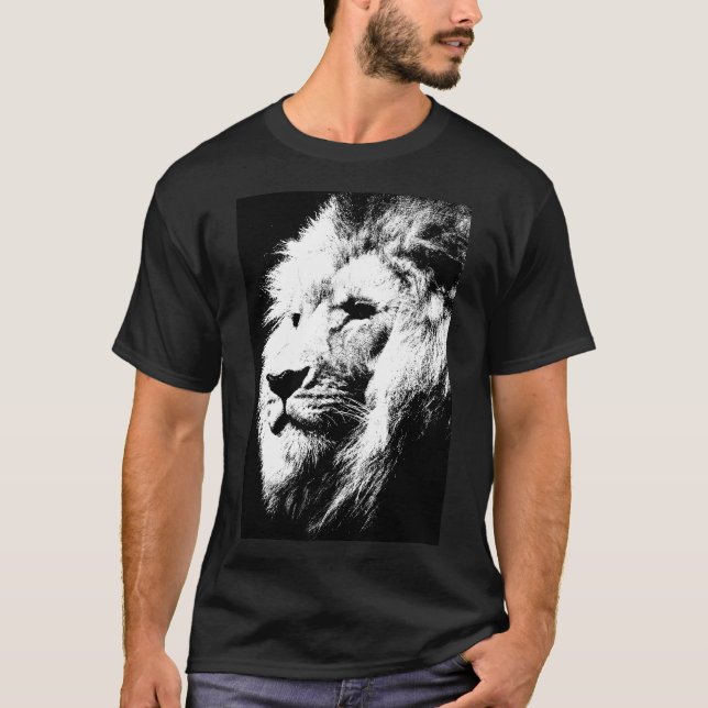 Camiseta Cabeza de león elegante de arte pop blanco negro m (Anverso)