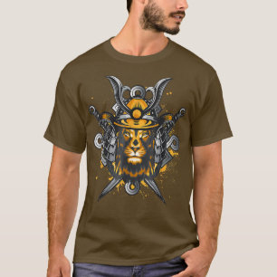 Camiseta Cabeza de león gato salvaje Samurai Casco para hom