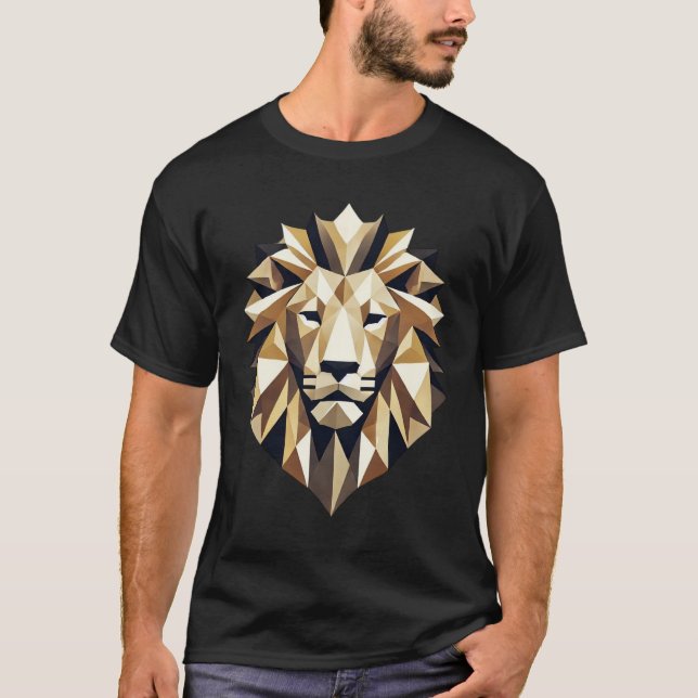 Camiseta Cabeza de león geométrica moderna de baja polilla (Anverso)