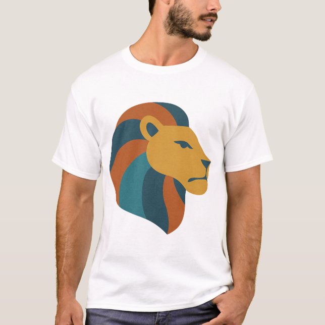 Camiseta Cabeza de león geométrica retro - Moderno de media (Anverso)