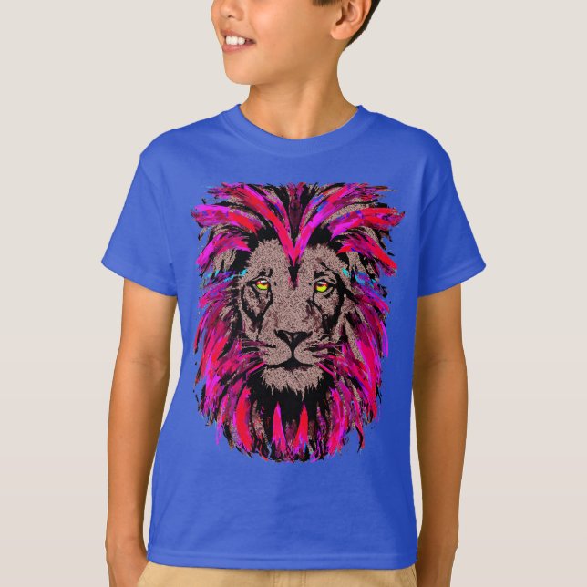 Camiseta Cabeza de león rosa - Dibujo de retrato de cara de (Anverso)