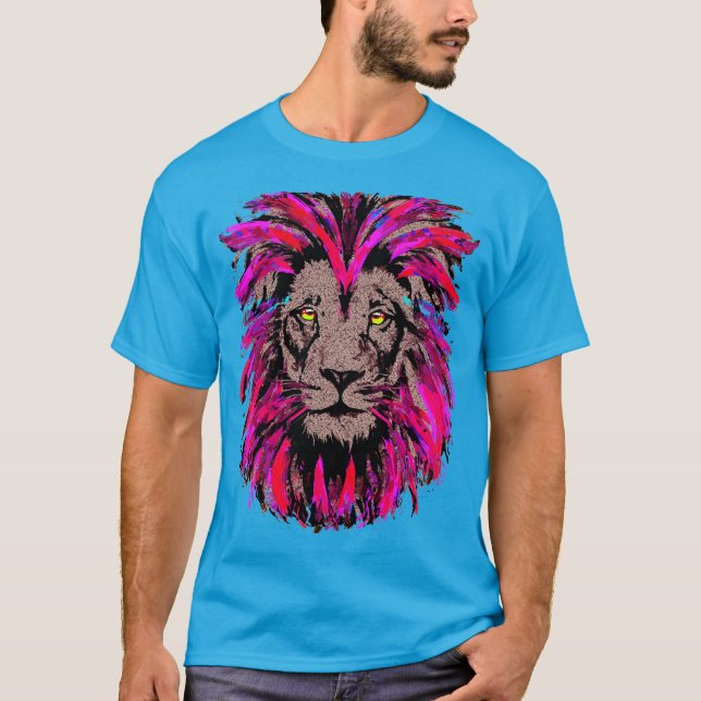 Camiseta Cabeza de león rosa - Dibujo de retrato de cara de (Anverso)